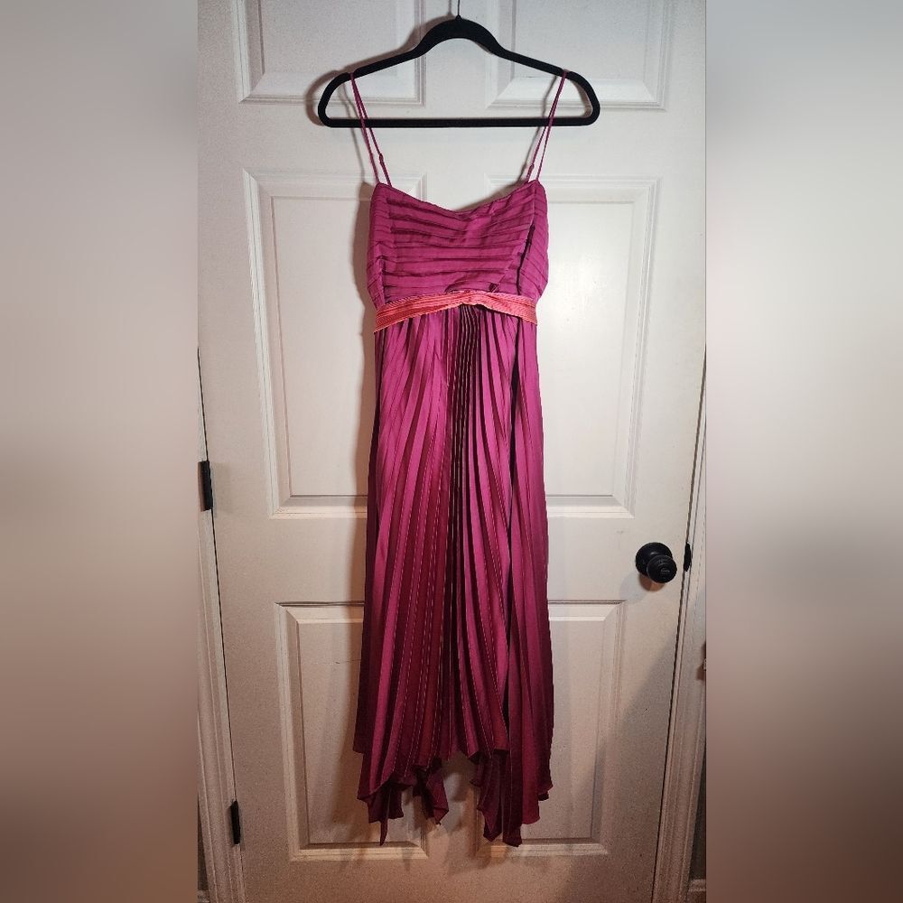 Petal + Pup Vikki Magenta Pleated Sleeveless Asymmetrical Maxi Dress Size 12